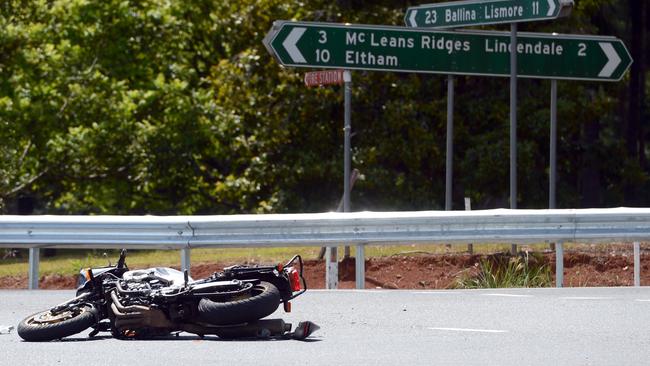 A motorcycle and truck collided at the intersection of the Bruxner Highway, Cowlong and Alphadale Roads at Alphadale.Photo Cathy Adams / The Northern Star