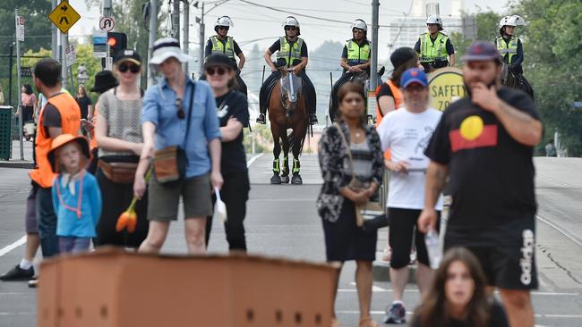 A protest against Invasion Day marches from Parliament to Flinders St. Picture: Jason Edwards