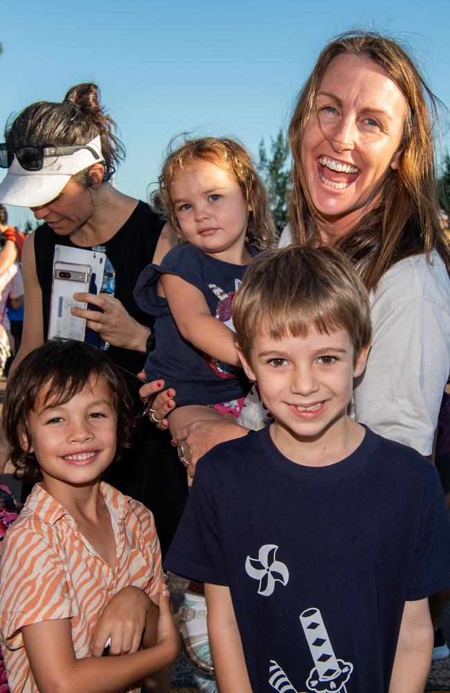 Helen Orr with the family at the finish line. Picture: Pema Tamang Pakhrin.