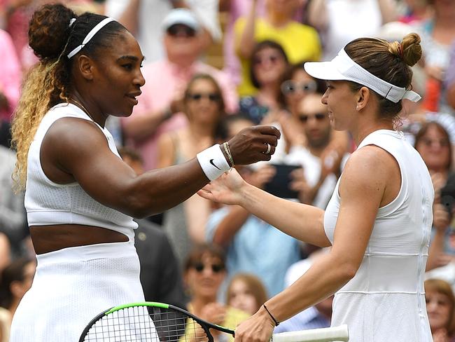 Serena Williams and Simona Halep after the match. Picture: Getty Images