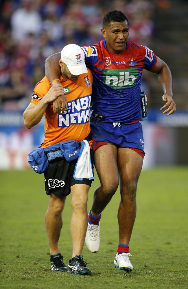 Daniel Saifiti was injured in the win over the Sharks. (AAP Image/Darren Pateman)