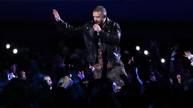 Justin Timberlake performs during the Super Bowl LII Halftime Show. Picture: Getty Images.