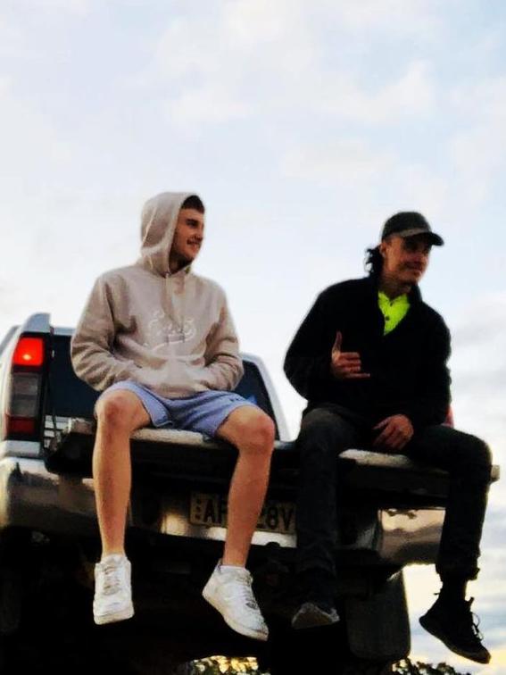 Buxton crash survivor Tyrell Edwards (right) and victim Antonio DeSisto (left) on the back of the Nissan Navara a few months ago. Picture: Instagram.