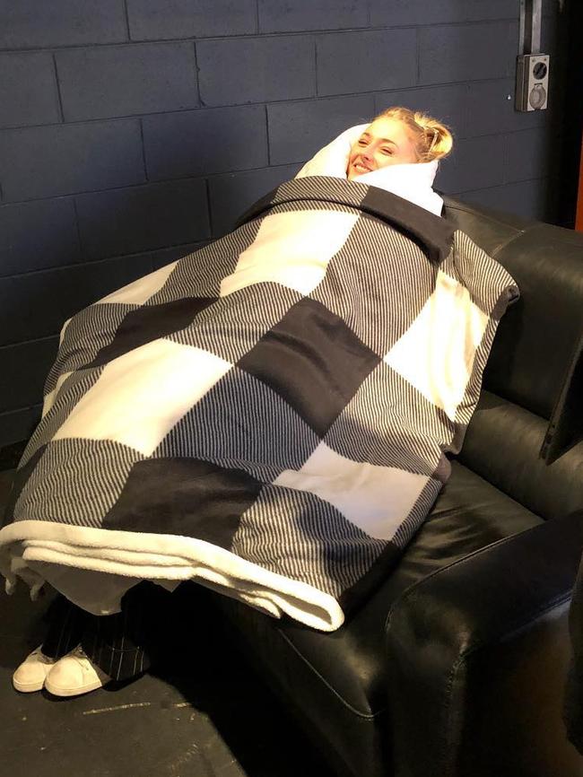 “It’s called fashion honey”: She has been embracing the cold Sydney weather by wrapping herself up in blankets. Picture: Instagram/@sophiet