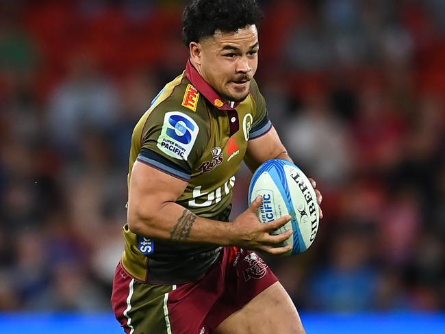 BRISBANE, AUSTRALIA - APRIL 27: Hunter Paisami of the Reds in action during the round 10 Super Rugby Pacific match between Queensland Reds and Blues at Suncorp Stadium, on April 27, 2024, in Brisbane, Australia. (Photo by Albert Perez/Getty Images)