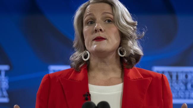 Clare O'Neil addressing the National Press Club of Australia in Canberra. Picture: NCA NewsWire / Martin Ollman