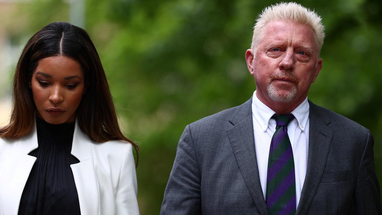 Former tennis player Boris Becker, and his partner Lilian de Carvalho Monteiro, arrive at Southwark Crown Court in London on April 29, 2022. (Photo by Adrian DENNIS / AFP)