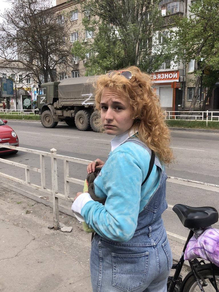 Ukrainian woman Dasha, who now lives in Brisbane, during the Russian occupation of Kherson in 2022.