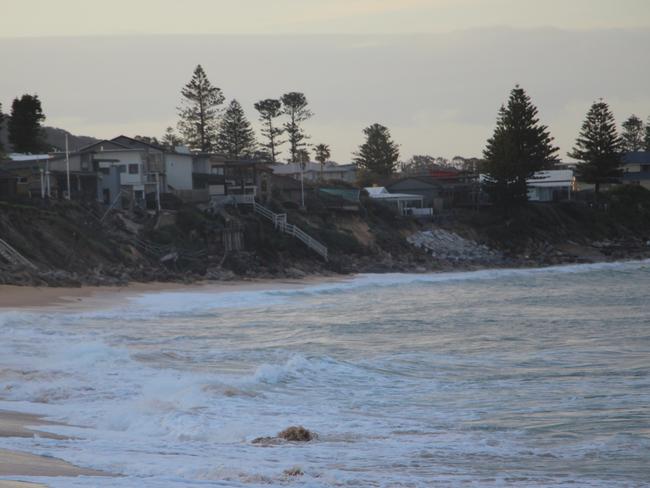 Wamberal Beach this afternoon, with high tide expected to peak just before 9pm. Picture: Fiona Killman