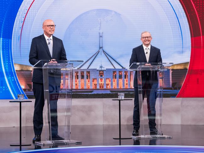 SYDNEY, AUSTRALIA - NewsWire Photos APRIL 22: 2025 Federal Election. The third leaders debate. The Great Debate hosted by Nine between Australian Prime Minister Anthony Albanese and Opposition leader Peter Dutton at Nine's North Sydney studio.  Picture: James Brickwood / POOL /NewsWire