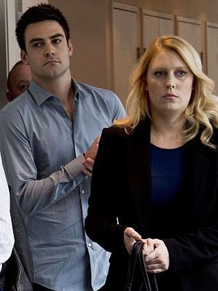Michael Christian and Mel Greig outside the 2Day FM radio office in Sydney's World Square.