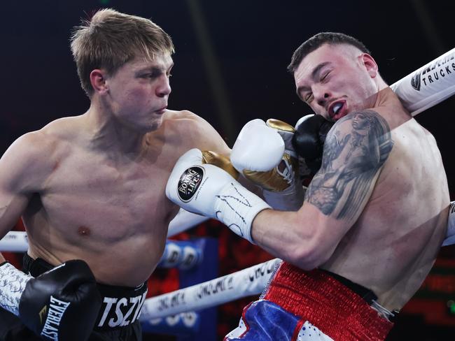 Nikita Tszyu (L), plans on teaching Dylan Biggs a lesson on Wednesday night. Picture: Robert Cianflone/Getty Images