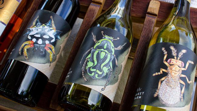 Bug life: Some of the labels of Lakey Farm wines. Pictures: Claire Quirk