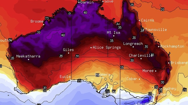 Temperatures are predicted to soar to the high 30s across the southeast over the next week, and up to 42 in the Northern Territory and Western Australia. Picture: BSCH