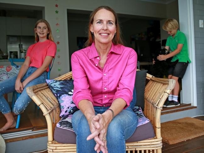 Kristin Washbourne, pictured with her daughter Maria and son Ethan, has survived pancreatic cancer which has a very low survival rate. Picture: Toby Zerna