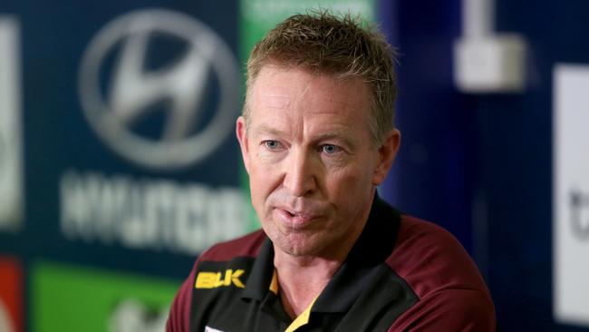 New Lions Football manager David Noble speaks as Former Hawthorn football operations manager Chris Fagan is announced as the new Brisbane Lions coach. Pic Jono Searle.