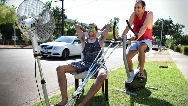 David Smith and mate Dab Shah try out some discarded household items. PICTURE: Patrina Malone