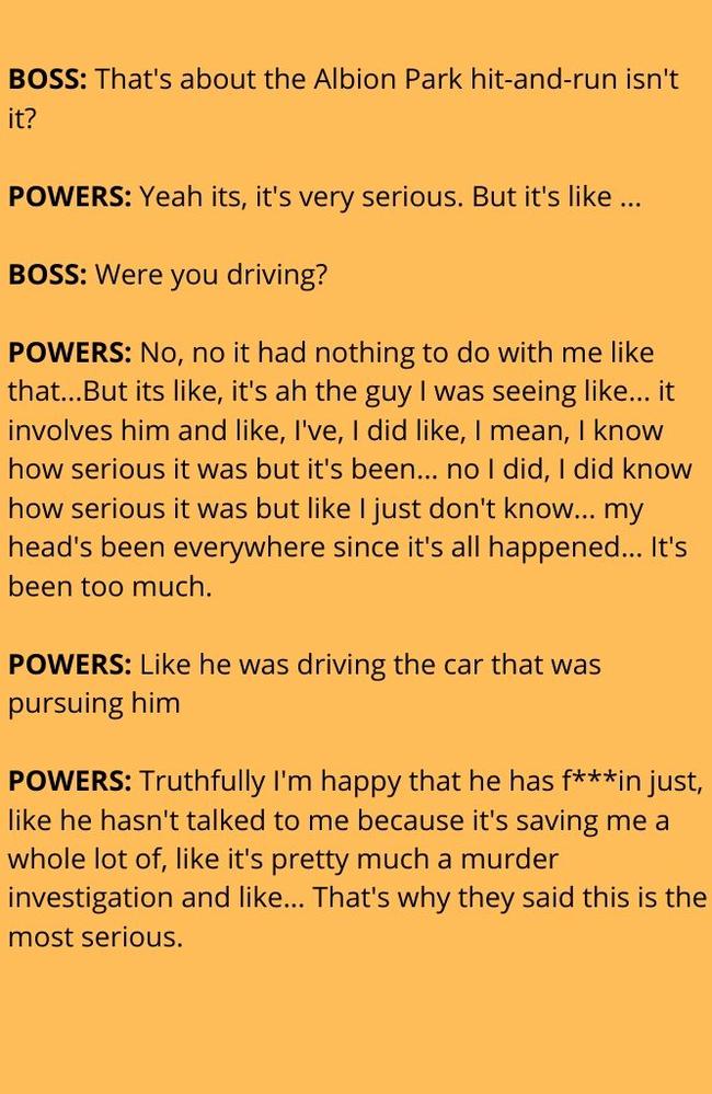 An excert of a conversation between Powers and her boss.