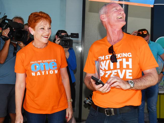 One Nation Leader Senator Pauline Hanson and Queensland One Nation leader Steve Dickson at a polling station in Buderim...The One Nation factor at this election could be significant.