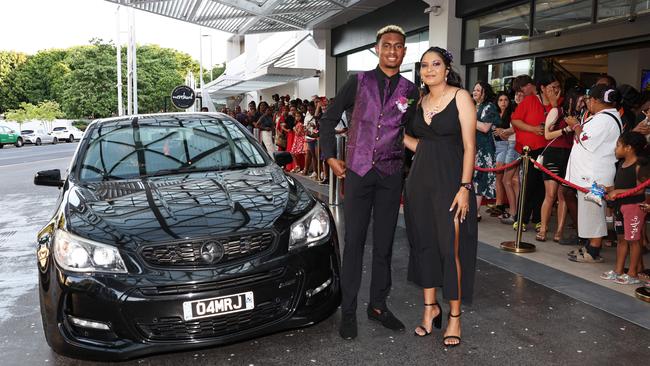 Billy Bourne and Joleah Yamashita arrive at the Mount St Bernard College senior formal evening, held at the Pullman Reef Hotel Casino. Picture: Brendan Radke