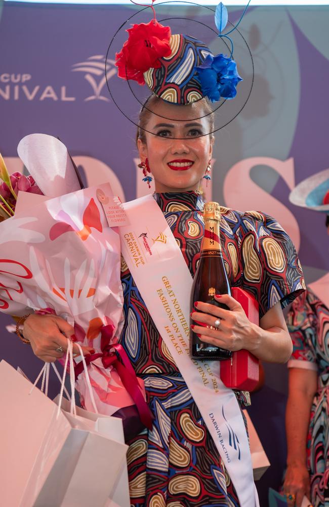 Anggie Wibowo Winner of the 2024 Darwin Cup Carnival Fashions on Field. Picture: Pema Tamang Pakhrin