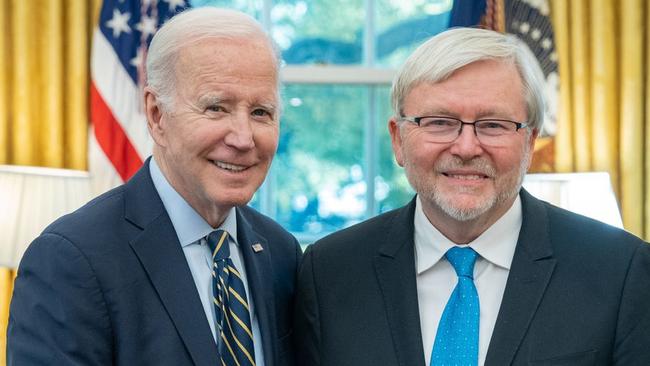 Kevin  Rudd meets Joe Biden last month as he starts his new role as  Australia's Ambassador to the US. Supplied