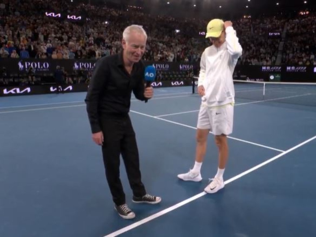 Sinner cracked John McEnroe and the crowd up with his answer. Photo: Channel 9