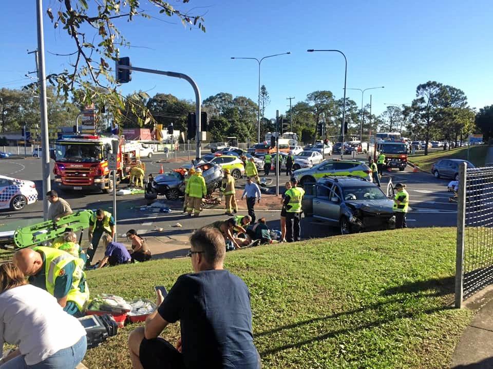 A person has died and two children have been seriously injured in a crash north of Brisbane that witnesses described as the stuff nightmares are made of, with motorists warned to avoid the area. Picture: Moreton Alert