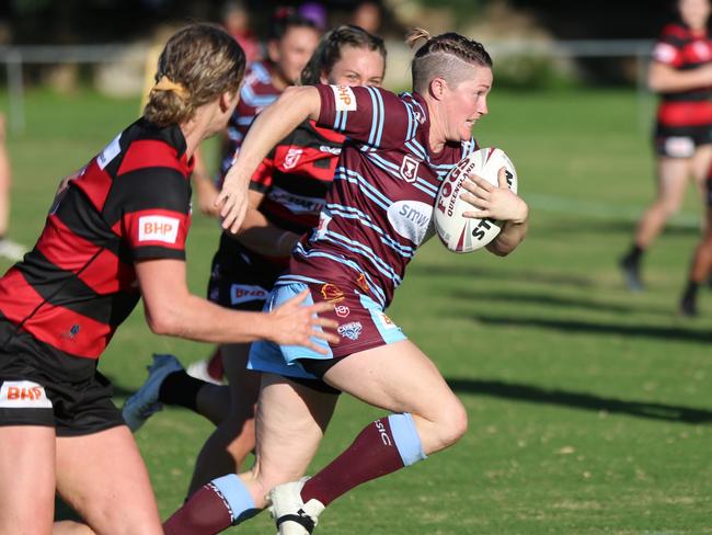 Skipper Chelsea Baker in full flight for the CQ Capras in the BHP Premiership season opener in Brisbane on Saturday. Photo: Colleen Edwards/QRL