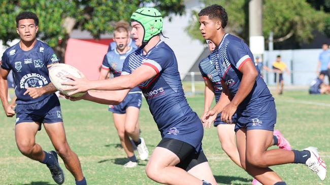 Redcliffe SHS's Kyron Arthy shows the ball. Picture courtesy of Jo Harlow Photography.