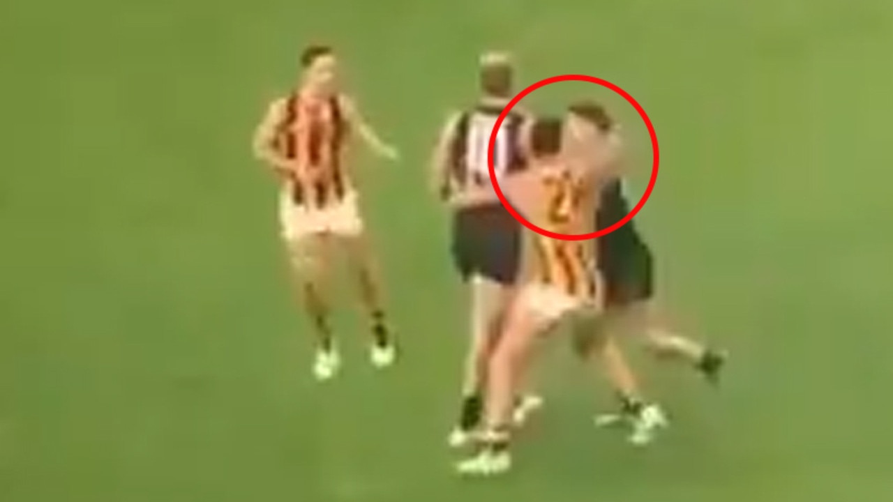 Kyle Hartigan's off the ball hit on Sam Walsh was first picked up by fans.