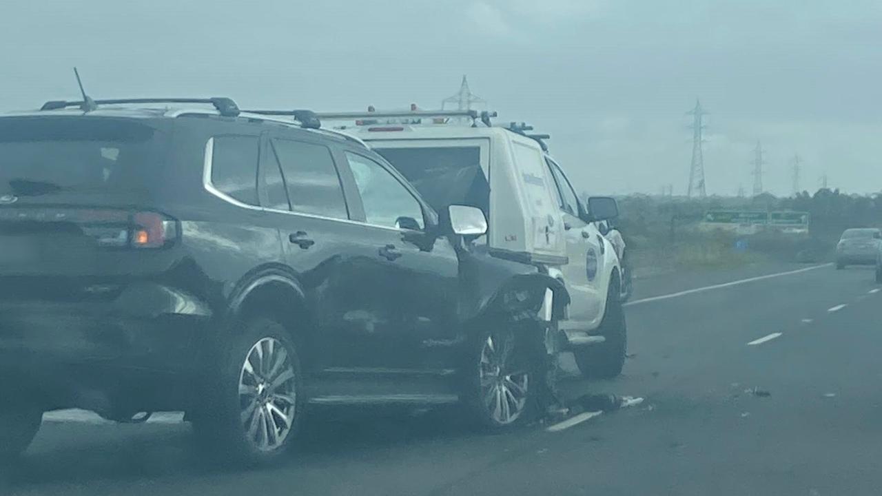 Two vehicles collided on the Geelong Ring Rd on Wednesday morning.