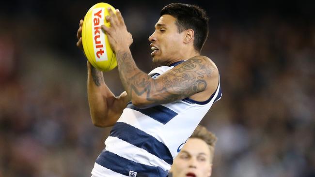 Tim Kelly takes a mark against Essendon. Picture: Michael Klein