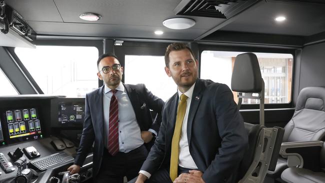 Simon Behrakis Liberal member for Clark with Minister Felix Ellis. New Tasmania Police boat PV Van Diemen. Picture: Nikki Davis-Jones