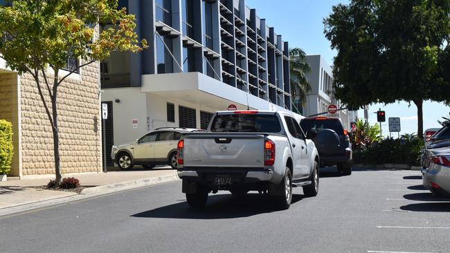 Traffic congestion backed up to turn into Quay Lane as two trucks are unloading.