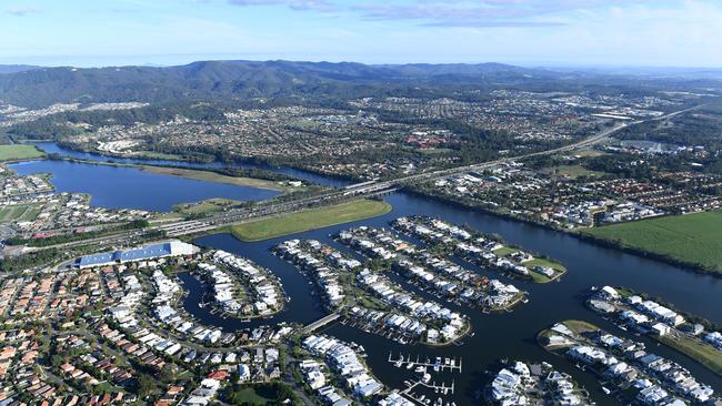 Aerial view of residential housing around the Coomera River on the Gold Coast. (AAP Image/Dave Hunt).