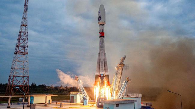 The Soyuz rocket with the Luna-25 probe aboard takes off from the Vostochny Cosmodrome on Friday. Picture: AFP