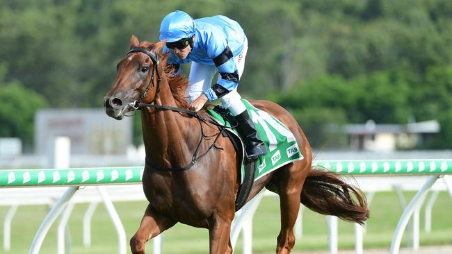 Talented David Vandyke trained filly Moszur wins at Ipswich and is bound for the Group 1 Queensland Oaks during the winter carnival. Picture: Grant Peters/Trackside Photography