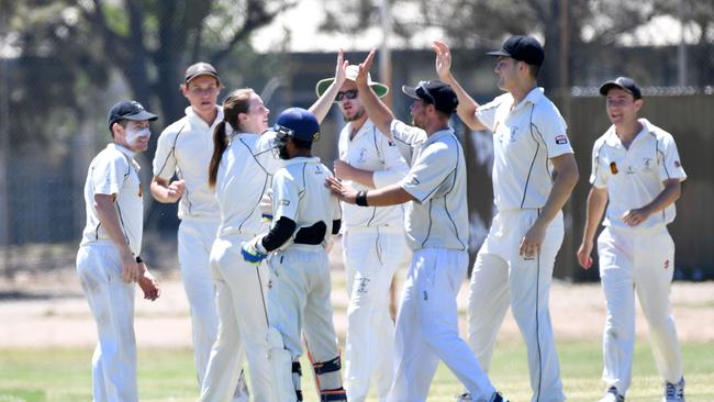 SA Scorpions leg-spinner Amanda-Jade Wellington, playing for Port Adelaide’s men’s D grade last season. Picture: AAP/Keryn Stevens