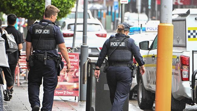 Police on the beat along Hindley Street in Adelaide’s CBD. Picture: NCA NewsWire / Brenton Edwards