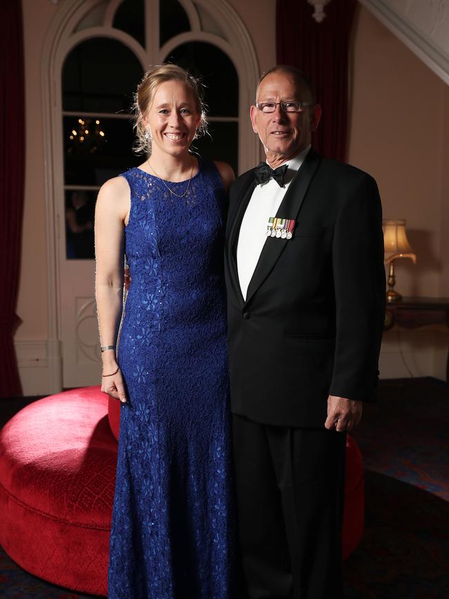 Alison Merridew of Bellerive with father George Merridew of Launceston. The Governors Winter Ball at Government House in Hobart. Picture: NIKKI DAVIS-JONES