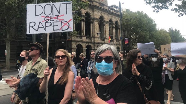 Women head through Adelaide for the March 4 Justice protest. Picture: Kara Jung