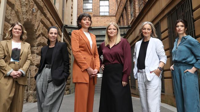 Comedian Kate McLennan, film producer Jodi Matterson, Amazon studios senior development executive Sarah Christie, film producer Bruna Papandrea, film director and television writer, Sally Aitken and comedian Kate McCartney. Picture: John Feder