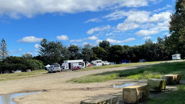 Rough campers at a gravel parking lot at the Coffs Jetty area just south of Park Beach with locals concerned about escalating anti-social behaviour. Picture: Janine Watson.