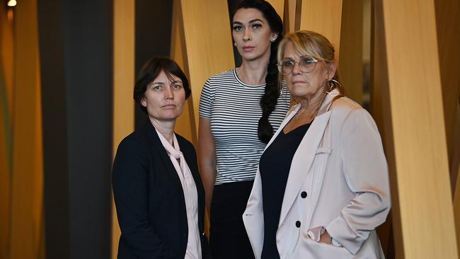 Forensic scientist Kirsty Wright, left, with Shannah and Vicki Blackburn. Picture: Lyndon Mechielsen