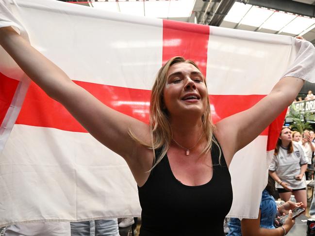 An England fan rejoices as the Lionesses score during the FIFA Women’s World Cup. Picture: Getty Images
