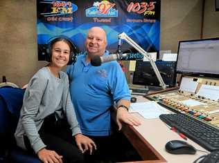 Radio 97 breakfast announcer Scott Mayman with work experience student Amy Van den Akker in the studio. Picture: Scott Powick