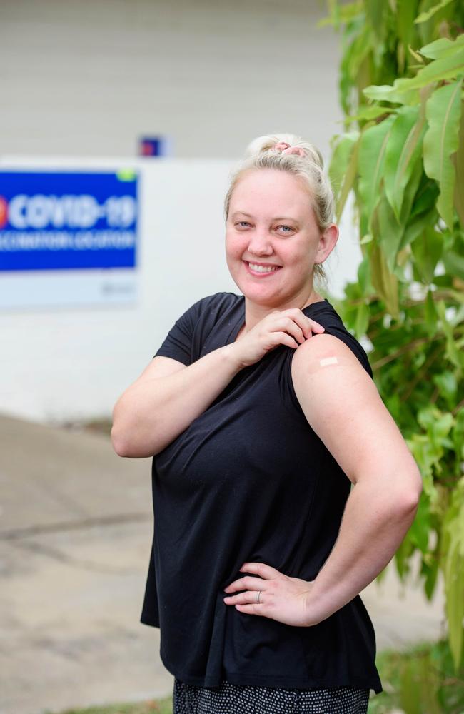 Mum-to-be Jasmine Florence got her first jab. Picture: William Debois