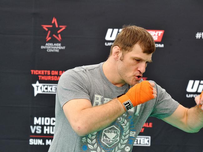 2/3/15 The UFC is in town for a press conference with its two main event fighters for the show here in May. Aussie Mark Hunt and Yank Stipe Miocic are the blokes fighting. American Stipe Miocic in action. Picture Roger Wyman