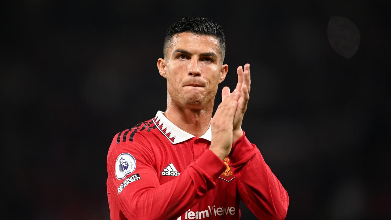 MANCHESTER, ENGLAND – AUGUST 22: Cristiano Ronaldo of Manchester United applauds the fans following victory in the Premier League match between Manchester United and Liverpool FC at Old Trafford on August 22, 2022 in Manchester, England. (Photo by Michael Regan/Getty Images)